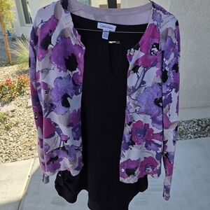 Women's Purple Floral Cardigan And Top